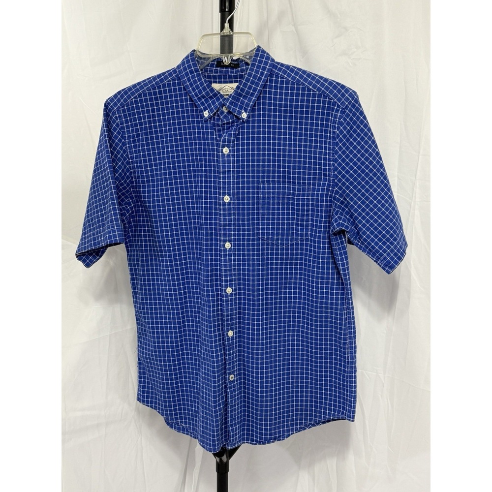 St. John's Bay Shirt Men's Medium Blue&White Grid Check Plaid 100% Cotton Btn Up